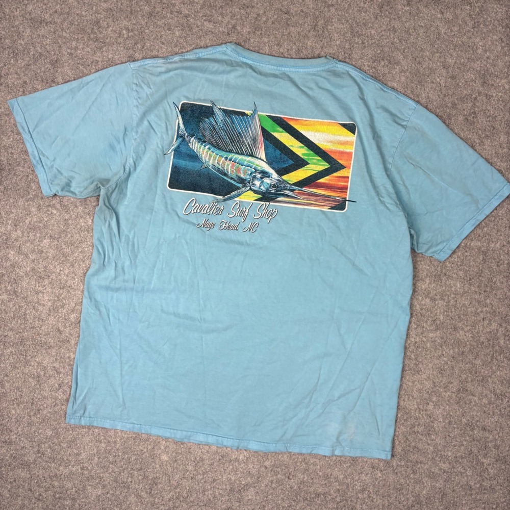Blue 84 Cavalier Surf Shop Nags Head NC Marlin Graphic T-Shirt Mens Large Blue